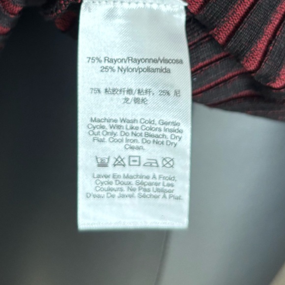 DKNY Black and Red Striped Short Sleeve Top, Shell, form-fitted, stretch - Picture 12 of 13